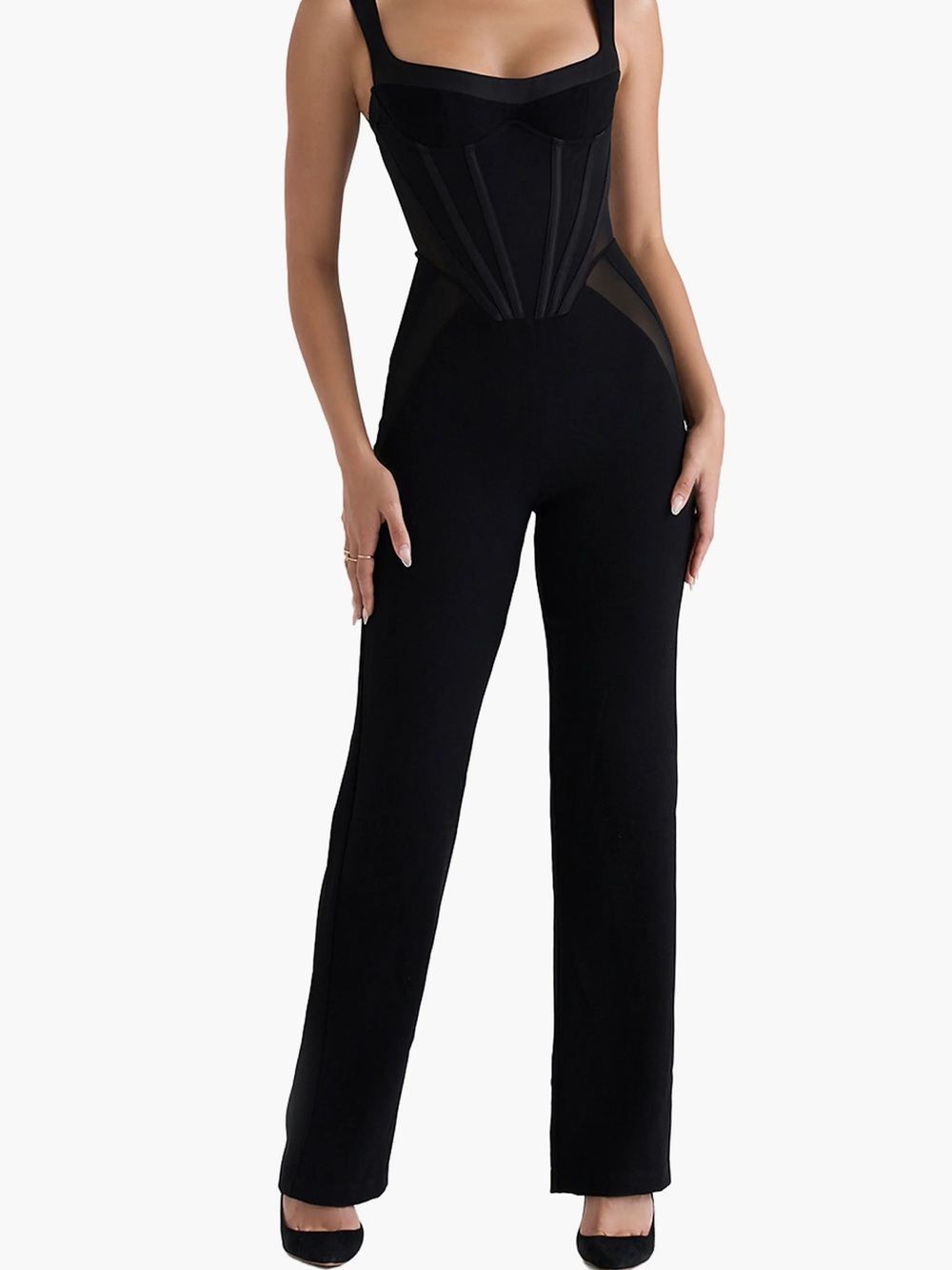 House of CB Black jumpsuit with Mesh Paneling